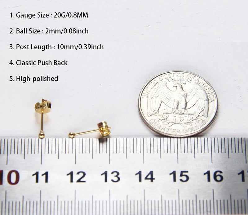 showself 12Pcs 2MM Tiny Ball Stud Earrings, 20G Hypoallergenic Surgical Steel Small Gold Cartilage Helix Piercing Jewelry, Micro Stacked Stud Earring, Mini Dot Post Earrings Set for Multiple Hole Piercing - Image 3